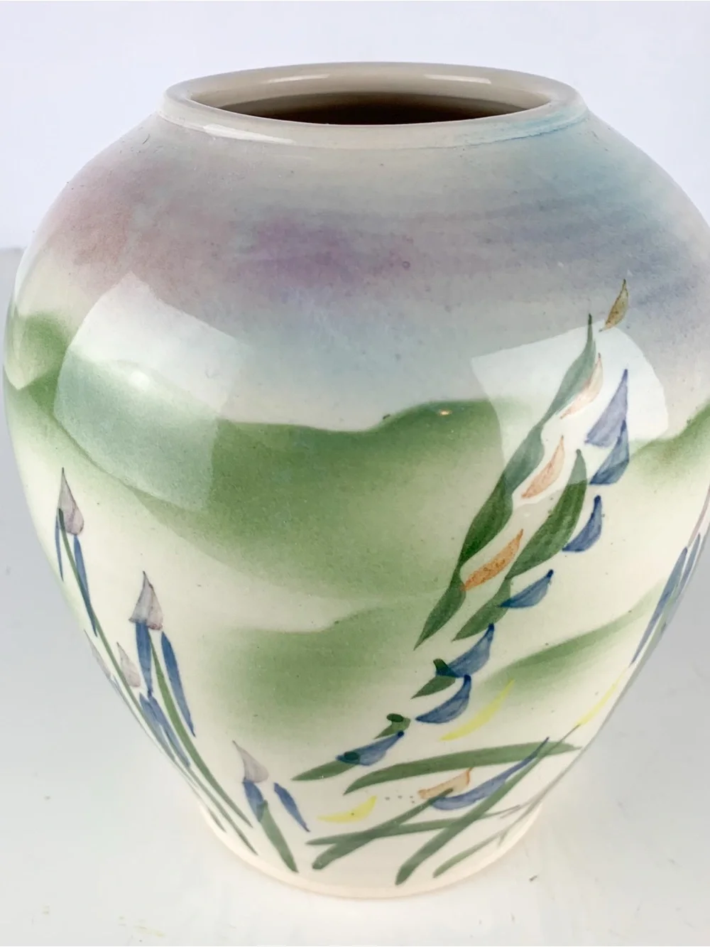 Vintage Ellen Dorros Crandall Signed Studio Pottery Floral Sun Vase Ginger Jar